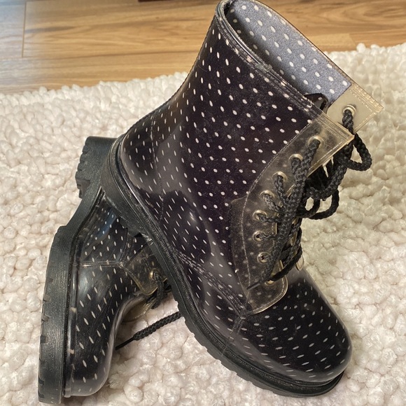 Dirty Laundry Polka Dot Jelly Combat Rain Boots Lace  Up Women’s size 10 - Picture 7 of 9